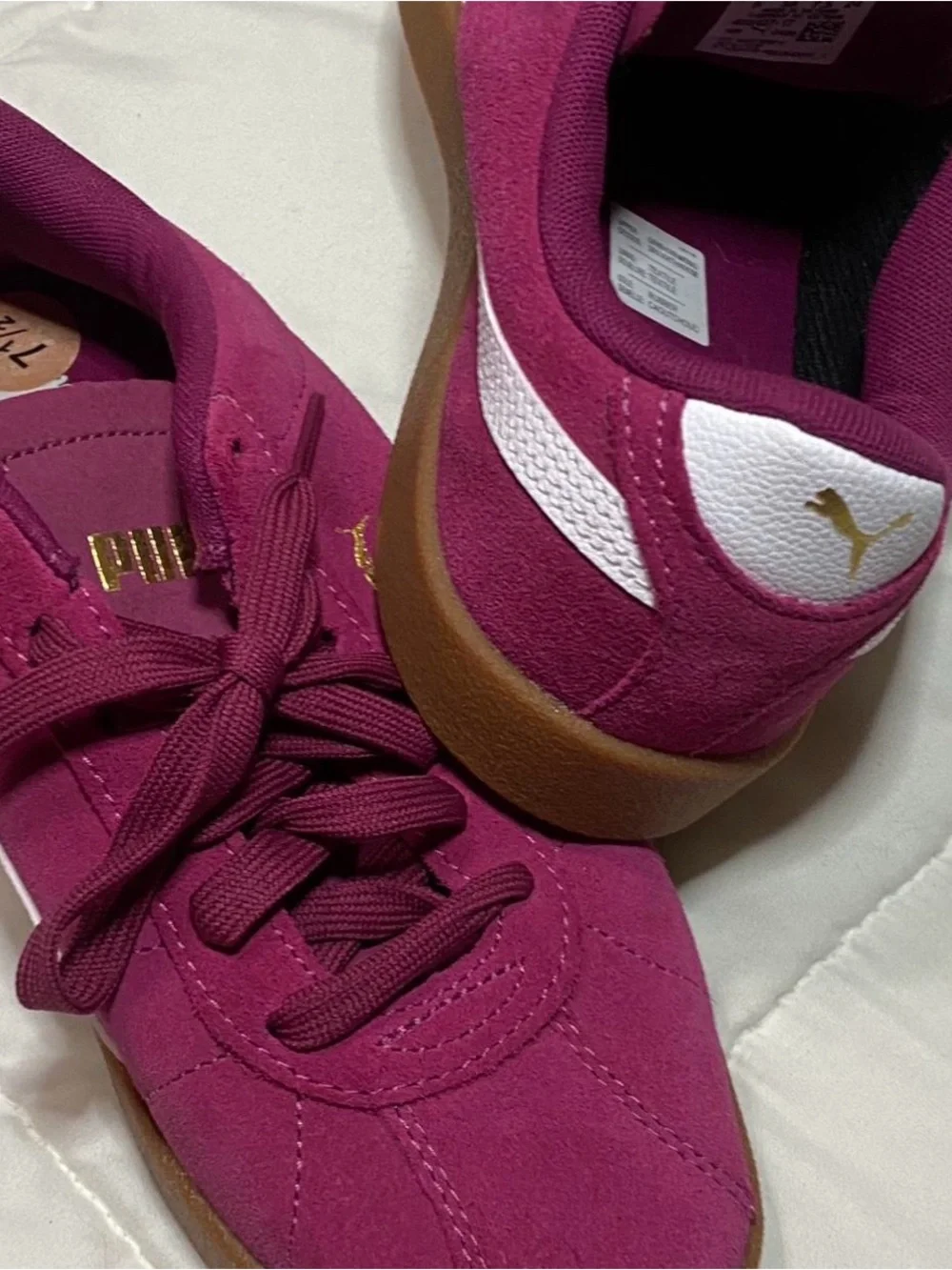 Puma Women's Suede Sneakers in Berry Pink with Gold Logo